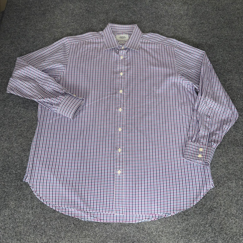 Charles Tyrwhitt Mens 17.5 35 Classic Fit Cotton Check Dress Shirt Blue Purple
